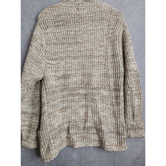 Vintage Open Cardigan Sweater Brown & Cream Varigated Medium - Picture 6 of 7